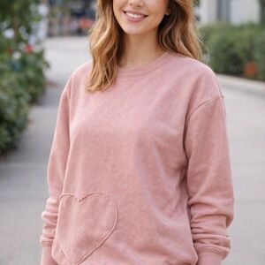 VINYL ICONS Sweatshirt Women's Size S Washed Pink Crewneck Heart Patch Back